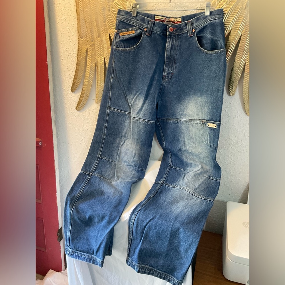 Y2K Brooklyn Express Embroidered Baggy Wide Leg Jeans